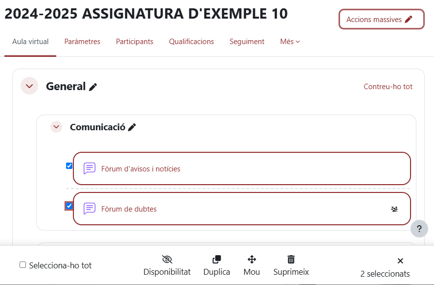 Captura de pantalla Funcionalitat d'edició massiva