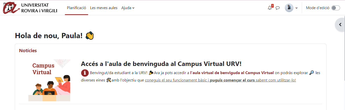 Plana inici al Campus Virtual