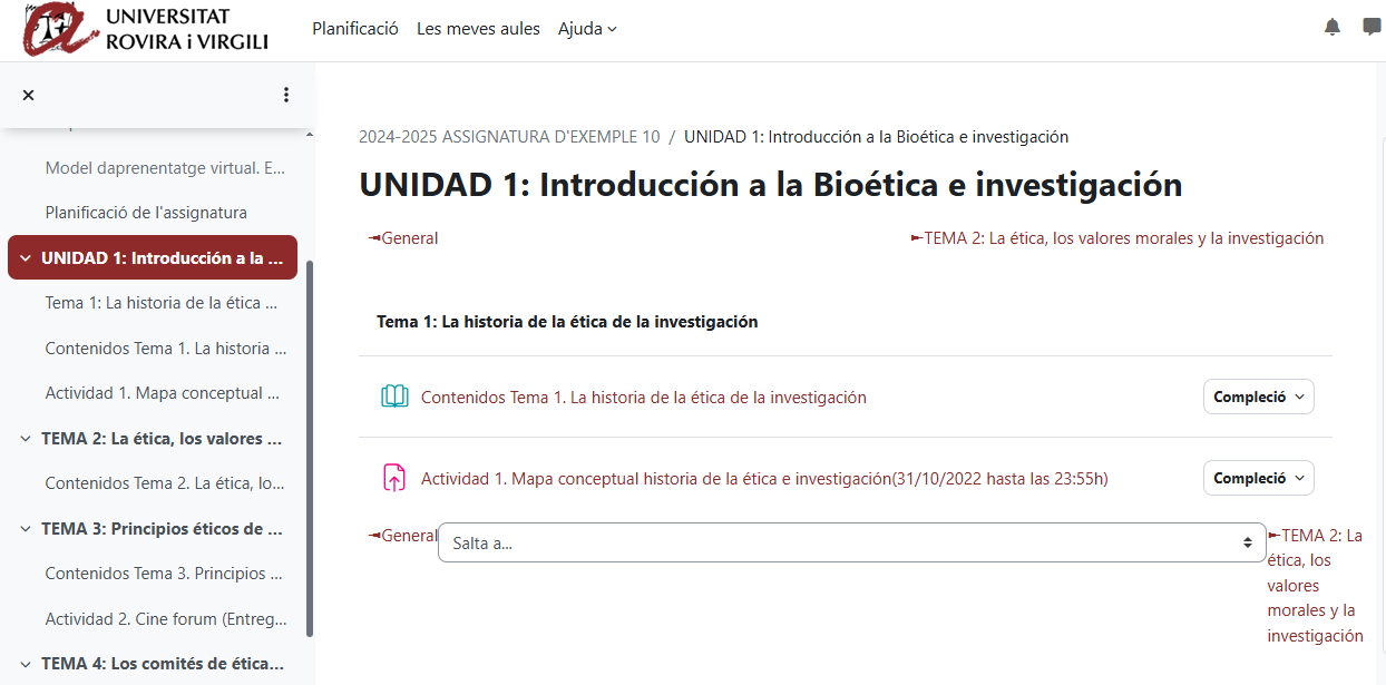 Captura de pantalla Menú de navegació