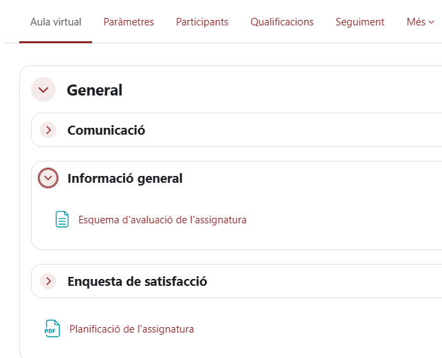 Captura de pantalla Seccions i subseccions expandibles