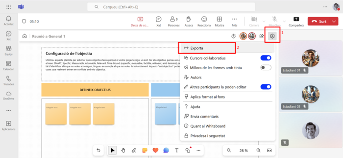 captura de pantalla opció exportar pissarra.