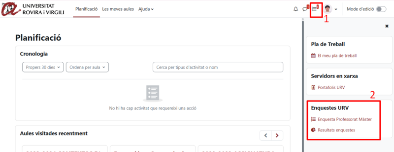 Captura accés a enquestes a través d'icona i bloc com a estudiant