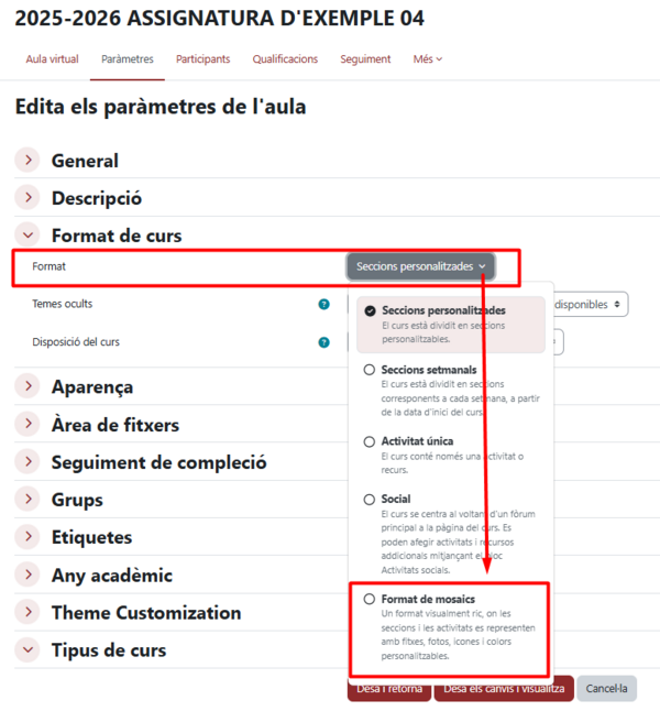 Com activar el format de mosaics