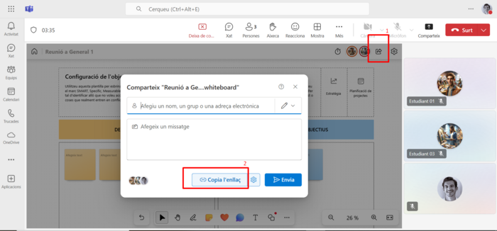 captura de pantalla finestra Comparteix aquesta pissarra a través de l’enllaç.